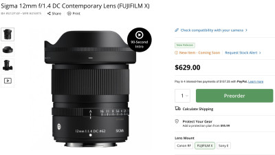 **시그마, 12mm F1.4 DC Contemporary 초광각 렌즈 출시! 성능 및 예판 정보 공개**